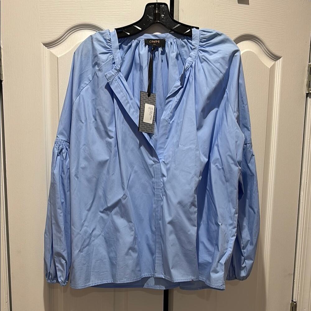Chepe L Light Blue Shirt 💯 cotton blouse fullness crisp nwt
